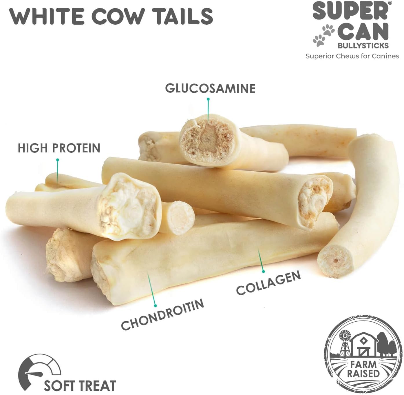 SuperCan 6" Cow Tails for Dogs (50 pcs)